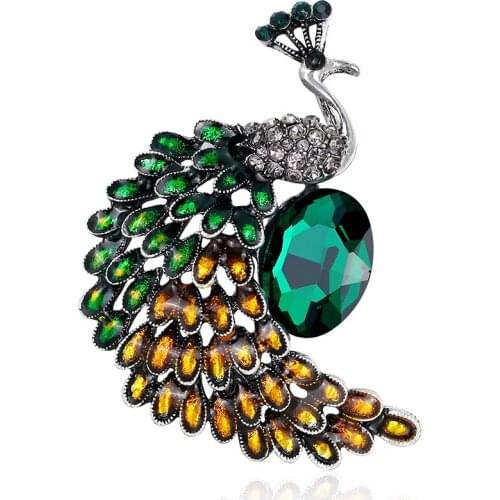Retro Green Peacock Brooches Women Vintage Bird Pin Ladies Party Prom Clothing Brooch Pins Accesoories Girls Gifts