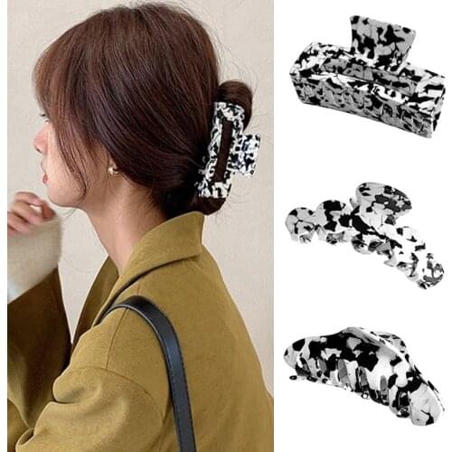 Korean Geometric Acetate Hair Claws Big Size Square Hair Crabs Clip Printed Grain Hair Clamps For Women Fashion Hair Accessories