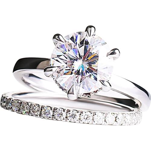 Unique Real S925 Sterling Silver Double Ring Setting Women Six-claw Big Diamond Fine Jewelry Luxury Engagement Wedding Exquisite