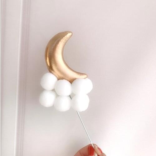 Gold Ball Dot Cloud Birthday Cake Topper Moon Cake Toppers for Baby Birthday Party Cupcake Decoration