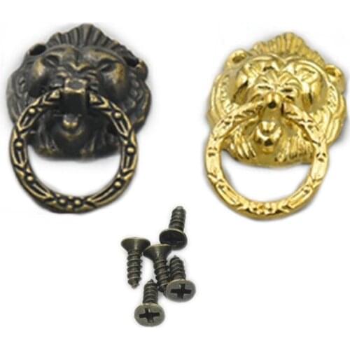 10 Pcs Cabinet Wooden Drawer Ring DIY Vintage Lion Head Furniture Door Pull Handle Knob