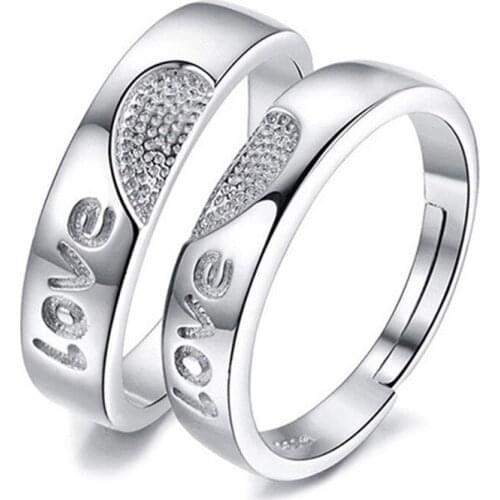 100% 925 sterling silver romantic love letter lovers`rings adjustable finger ring jewelry wedding gift drop shipping wholesale