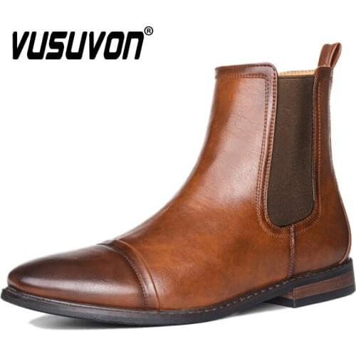 2020 British Brown Formal Men Boots Classic Autumn Pointy Boots Brand Chelsea Boots Fashionable Mens Shoes Plus Size 40-46