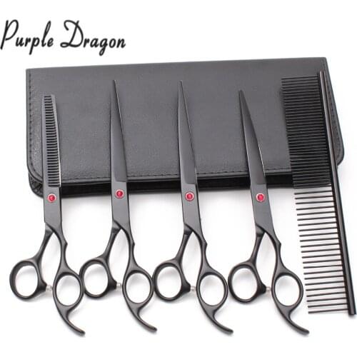 5Pcs 7 inch Purple Dragon Clippers for dog Comb Cutting Shears Grooming Thinning Scissors UP Down Curved Shears Pets Scissors