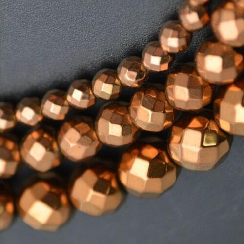 2-12mm Round Faceted Metallic Coated Champagne Hematite Stone Beads For Jewelry Making Beads 15'' Needlework Healing DIY Beads