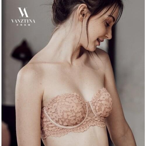 VANZTINA Womens Lace Strapless bras Sexy Invisible push up bralette floral lingerie soft white bra Female underwear tube top