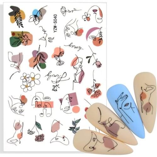 Black White 3D Nail Art Stickers Sliders Mix Flowers Leaves Mandala Leaf Abstract Face Geometry Adhesive Nail Decals Foil Design