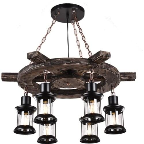 Industrial Nostalgic Rudder Shape Chandelier Loft Wood+Chain Hanging Pendant Light Antique Restaurant Cafe Bar Hanging Lamp