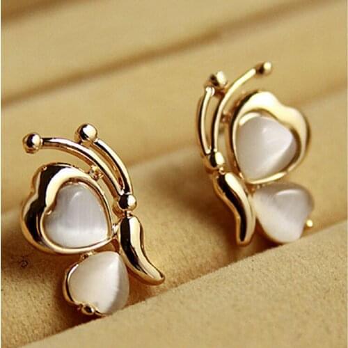 Cats eye jewelry Korean version love Butterfly Earrings love cats eye earrings wholesale peach heart cats Eye Stone Earrings