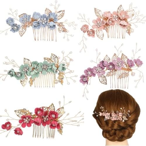 Fashion Crystal Wedding Hair Jewelry Charm Floral Bridal Hair Combs Women Party Hairpins Hair Accessories Rhinestone Tiara