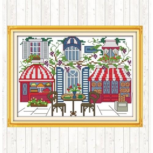 Street Bar Counted Cross Stitch Kits for Embroidery Kits 11ct Handmade Printed Cross Stitch Set 14ct Aida Fabric Home Decoration