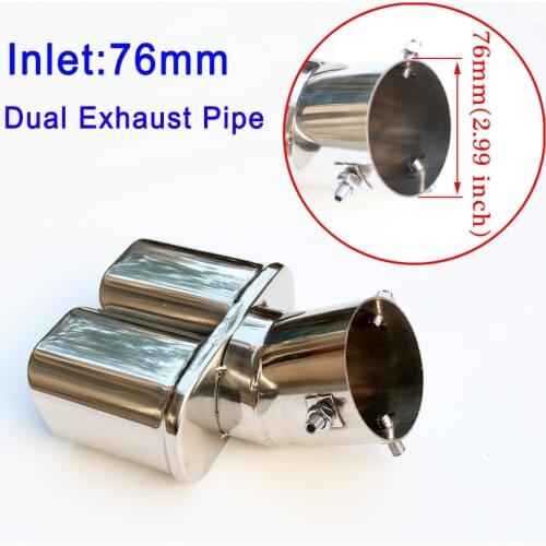 76mm 3 Inch Dual Exhaust Car Tailpipe Rear Muffler Tip Cover Stainless Fit for Diameter Between 46mm-71mm Accessories