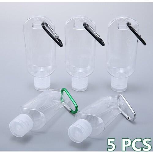 New 5pcs Clear Refillable Bottle Hook 50ml Plastic Travel Soap Washing Liquid Subpackage Bottle With Key Ring Hook