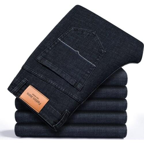 2021 Spring Autumn Brand New Straight Loose Black Jeans Classic Style Business Casual Young Mens Mid-high-waist Denim Jeans