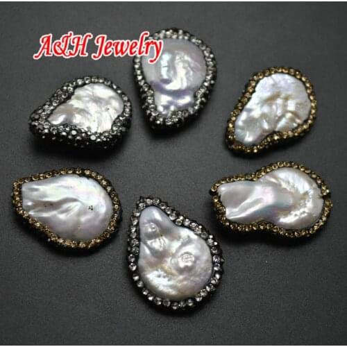 New Arrival Natural Freshwater Pearl Free From DIY Loose Beads Rhinestone Paved Around Shine Bead 10pc/lot