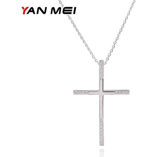 YANMEI New Simple Cross Necklace Design Cubic Zirconia Necklace Crystal Brand Cross Pendant Gift GLD0387