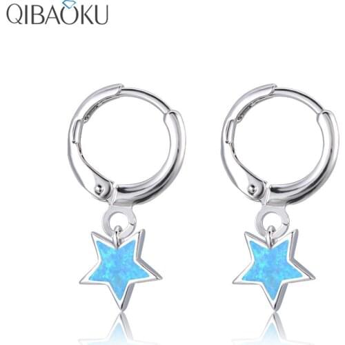 New Boho Big Round Drop Earrings Blue Opal Earrings Zircon Inlay Women Bride Cute Wedding Long Dangle Earrings