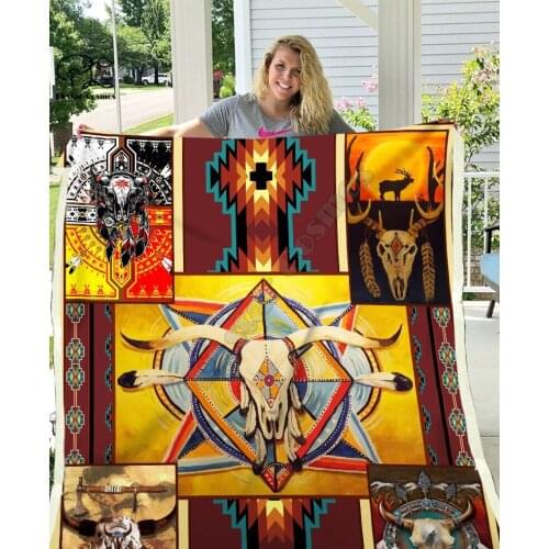 Native Buffalo Pattern fashion Hooded Blanket 3D full printed Wearable Blanket Adults/Child Fleece Blanket