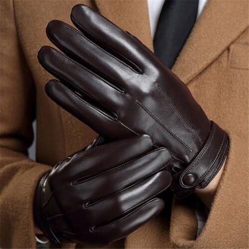 Genuine Leather Gloves MenS Touch Screen Gloves Thick Warm MenS Driving Thin Winter Sheepskin Gloves Mlz106