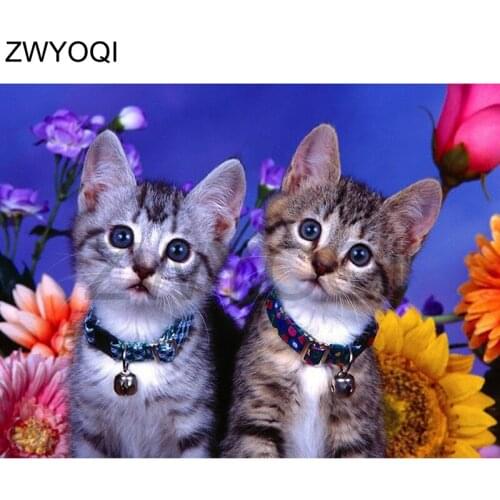 Full Square Diamond embroidery Cat bell flower 5DDIY Diamond painting Cross stitch cat Full Round Diamond mosaic Cat bell flower