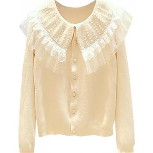 Spring Autumn Style Women Knitted Pullover Tops Lady Casual Peter Pan Collar Long Flare Sleeve knitted Sweater Pullover ZZ1078