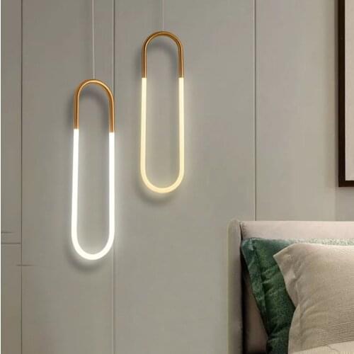 Modern Minimalist Ring Led Pendant Lights Golden Restaurant Kitchen Hanging Lamp Bedroom Bedside Pendant Lamps
