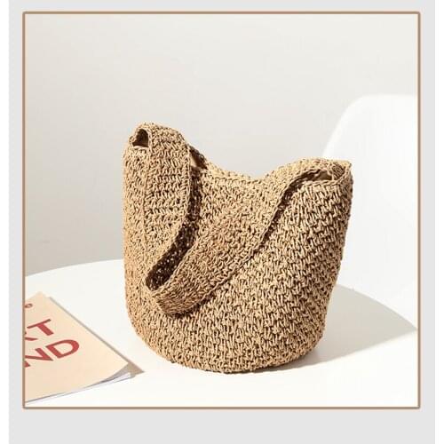 Hand-woven bag fashion straw woven bag woven bag bucket bag seaside vacation beach bag
