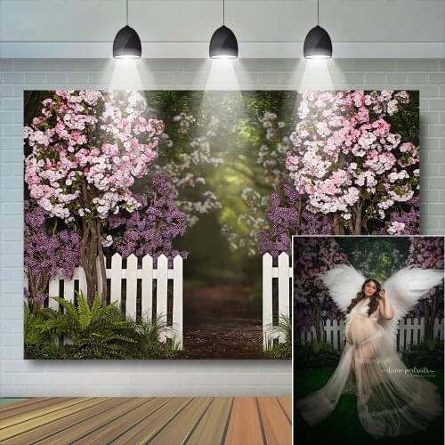 Spring Flower Girl Portrait Photography Backdrops Pink Garden Forest Baby Kids Cake Smash Birthday Party Background Photostudio