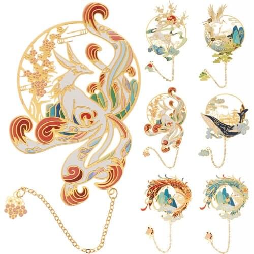 Chinese Style Group Fan Shape Brass Bookmark Retro Tassel Pendant Book Clip Pagination Mark Stationery Home DIY Decor Ornaments