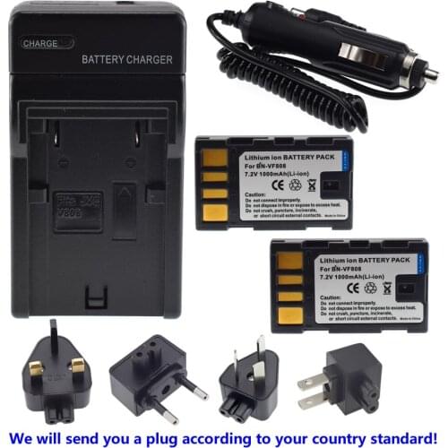 2X BN-VF808 Battery + AC&Car Charger for JVC Everio GZ-MS120 MS130 AU MG330 HDD GR-D796US MG230 U MG155 HD300BU MG670BU MG680BU