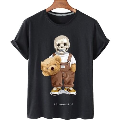 High Quality Decapitated Bear Print Short-sleeved 0-neck Loose T-shirt For Women 100% Cotton Plus Size T-shirt For Men And Women