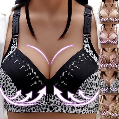 Plus Size Women Underwear Bra Full Coverage Wire Free Soft Leopard Print Sexy Underwear Bra Big Breast Bulks Breathable Bralette