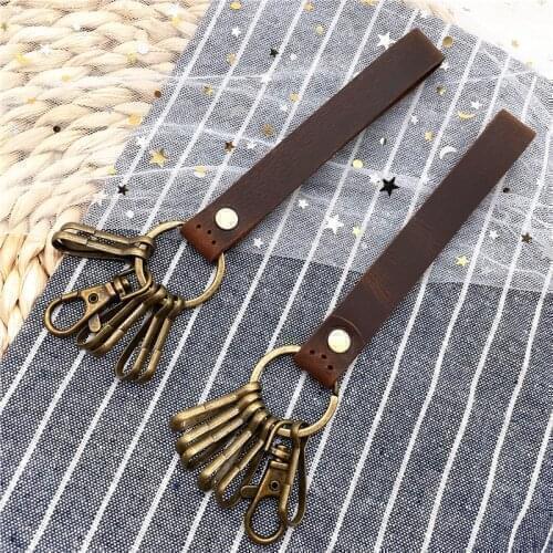 1 Pcs High Grade Man Women Leather Bronze Buckle Keyring Keychain Cowhide Vintage Creative Gift Phone Rope Lanyard