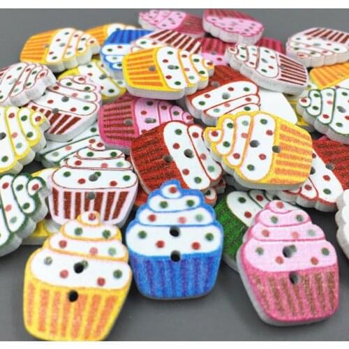 DIY 200PCS Wooden Buttons Cupcakes shape Mixed color Sewing Scrapbooking 2 holes 20mm