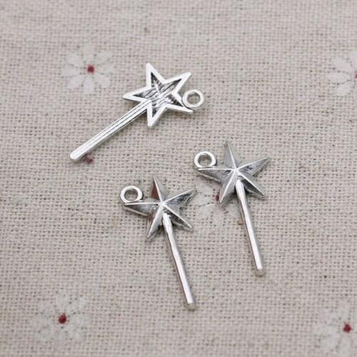 40pcs Tibetan Silver Plated Star Stick Charms Pendants for Jewelry Making Bracelet Necklace DIY Accessories Craft 26x13mm