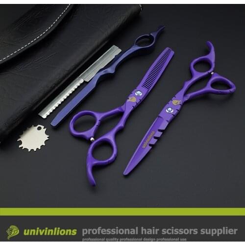 6" purple scissors barber cutting scissors thinning shears hair cut scisors japanese hairdressing scissors manual hair clipper