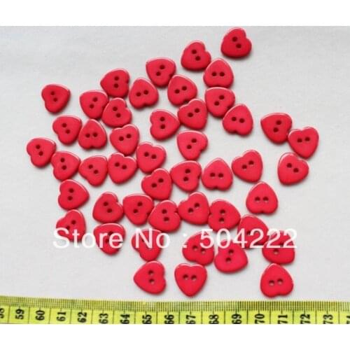 800pcs -15mm red resin sewing on heart buttons wholesale shipping-LK0026c