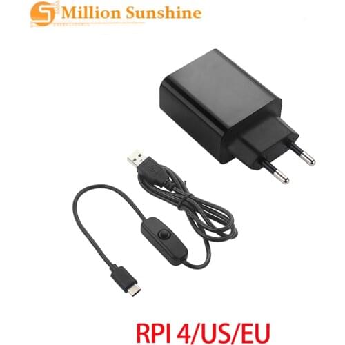 Raspberry Pi 4 B Power Adapter 5V 3A Power Supply EU US Plug 1M Switch USB Cable Power Wire Charger for Raspberry Pi 4 RPI170