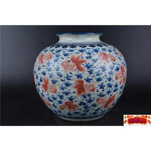 Antique QingDynasty porcelain vase,white and blue&blue glaze,gold fish,Hand drawn,Decoration,collection &Adornment