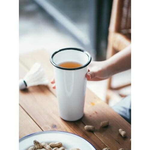 Japanese style white creative porcelain enamel large size thickened mug fruit juice water cup beer mug pot vase