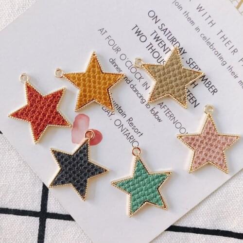 Free Shipping DIY Jewelry Charms Gold Tone Plated Fabric Style Kawaii Star Earring Floating Necklace Pendants 27*24mm 20pcs