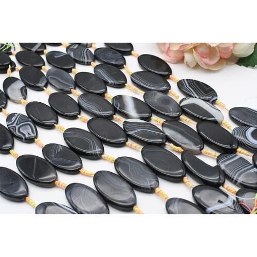2 strands/lot 49mm Natural Smooth Black stripe Oval Agate stone beads For DIY Bracelet Necklace Jewelry Making Strand 15"