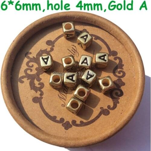Alphabet Letter Beads Gold Acrylic Square Cube Spacer Bead With 4mm Hole For diy Handmade Accessories Jewelry Making 2600pcs 6mm