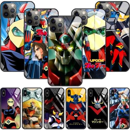 Tempered Glass Phone Case For iPhone 11 12 Pro Max 12 Mini X XS MAX XR 8 7 6s 6 Plus SE 2020 Soft Frame Para UFO Robot Goldorak