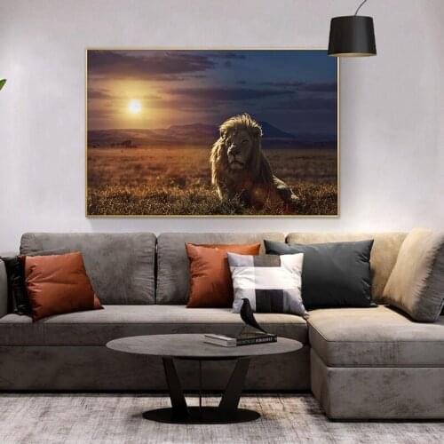 Wild Lion Animal Art Sunset Canvas Painting Nordic Scandinavian Posters and Prints Cuadros Wall Art Picture for Living Room