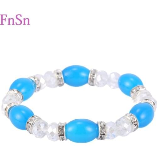 FnSn 2016 Hot Sale Bracelet&Bangles For Women High Quality DIY Bracelet Jewelry Colorful8mm Glass Beads Stretch Bracelet Jewelry