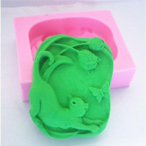 Ree shipping handmade soap silica gel mould candle soap mould silicone mold for DIY CAT AND BUTTERFLY