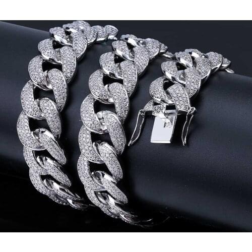 GUCY Hip Hop Cuban Chain Necklace 18MM Width Rose Gold Silver Color Plated Copper Micro Paved CZ Stones Heavy Necklaces For Men