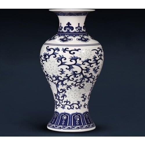 Chinese Blue And White Exquisite Vase Modern Simple Jingdezhen Porcelain Living Room Flower Arrangement Decoration with Base