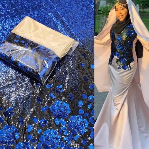 Classical Design Royal Blue French Tulle Lace Fabric African Nigerian Lady Wedding And Evening Party Dress Laces Sqeuined Sewing